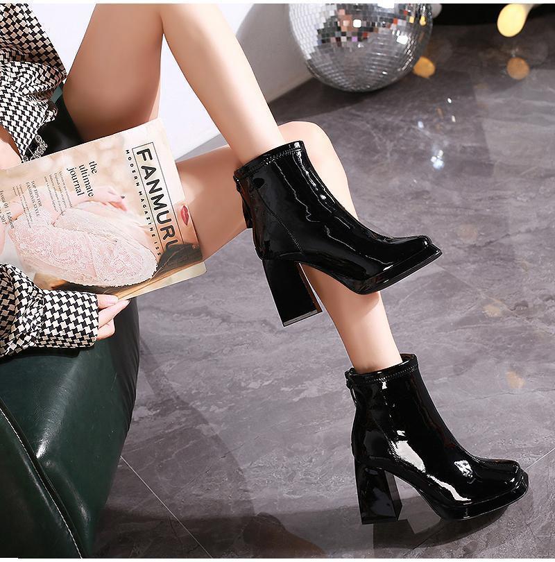 Wild Gal Patent Faux Patent Leather Combat Boots