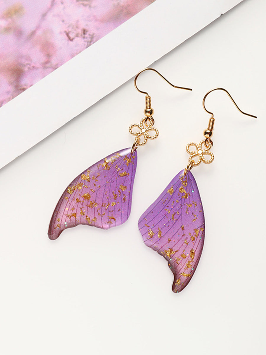 Colorful Butterfly Wings Gold Foil Epoxy Earrings