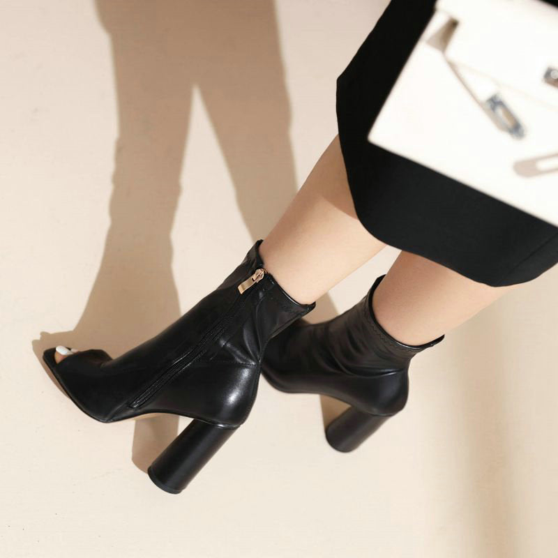 Point The Way Peep Toe Faux Leather Bootie