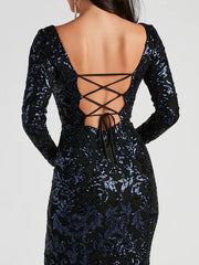 Backless Lace-Up Long Sleeve Sequin Party Dress