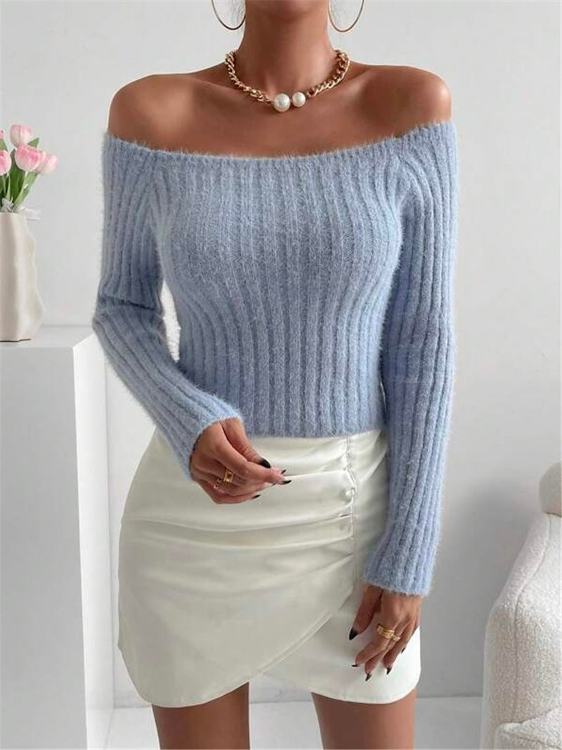 Off The Shoulder Eyelash Knit Top