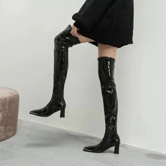 Patent Faux Leather Thigh-High Heeled Boots