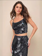 SEQUIN LACE-UP TWO-PIECE MAXI DRESS