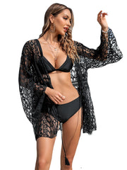 Leopard Lace Robe With G-String Black