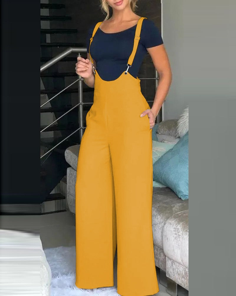 Sassy Style Suspender Wide-Leg Pants