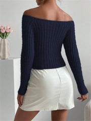 Off The Shoulder Eyelash Knit Top