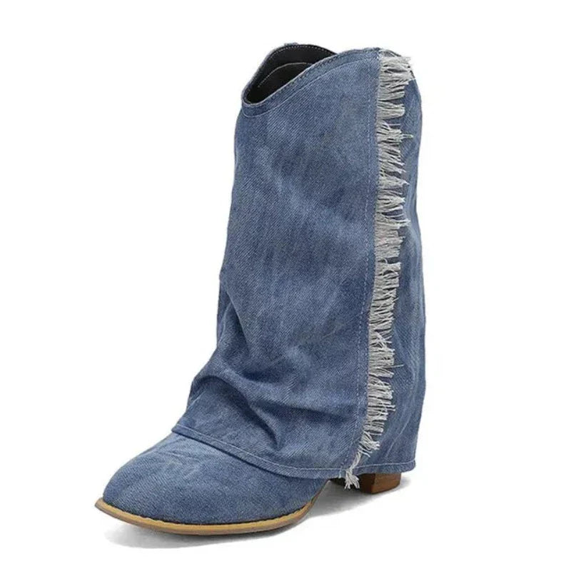 GlamStride Denim Boots