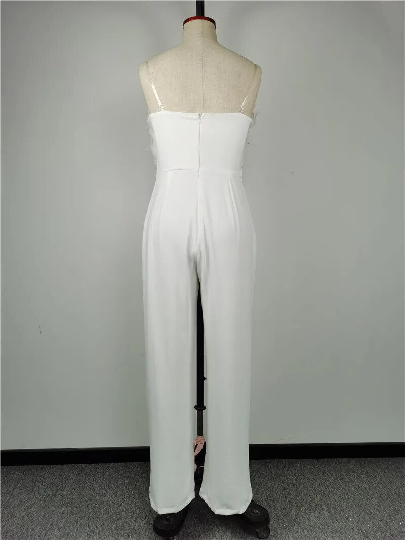 Feather Bandeau Belt Jumpsuit