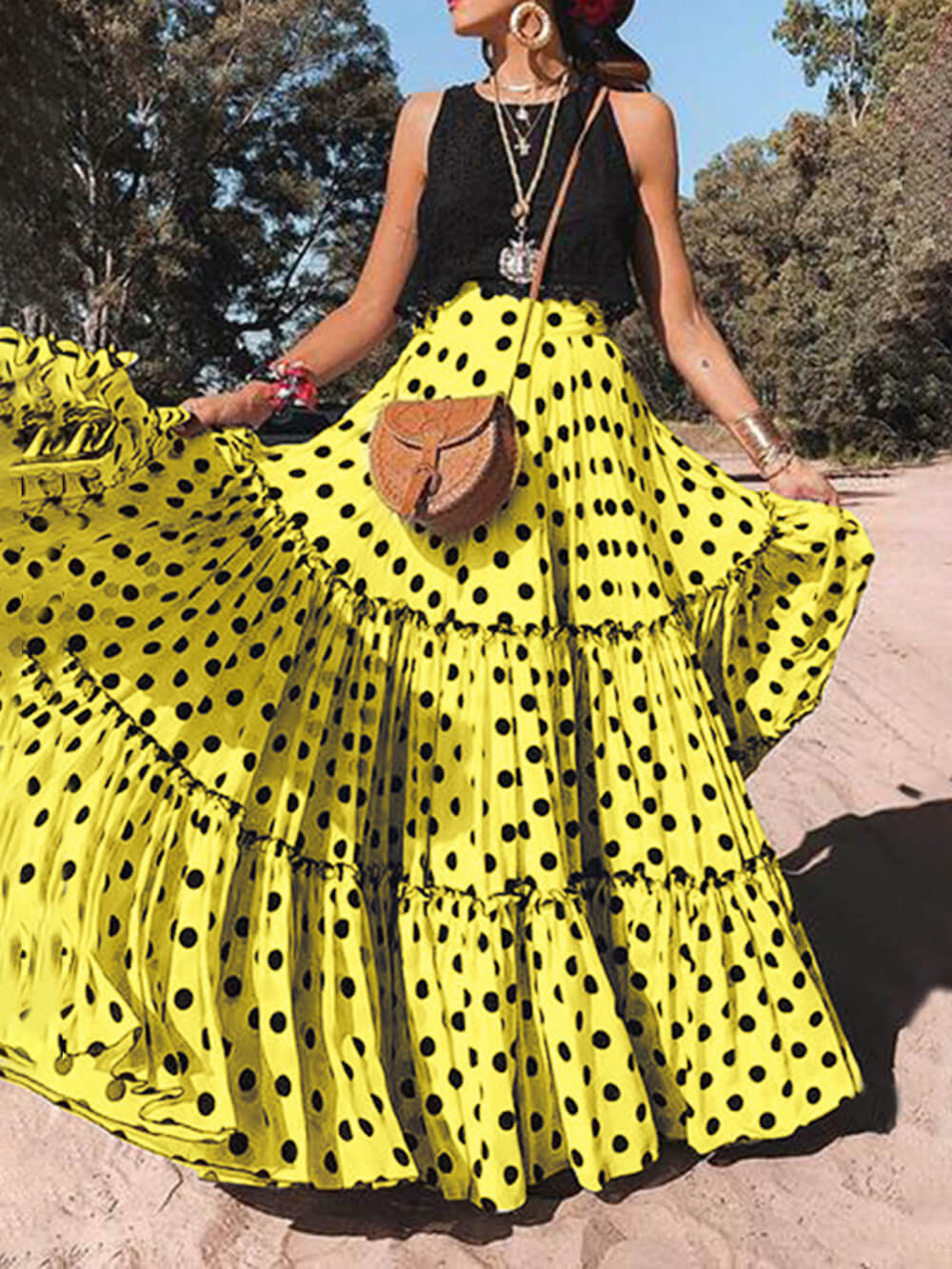 Casual Long Polka Dot Printed Halter Skirt