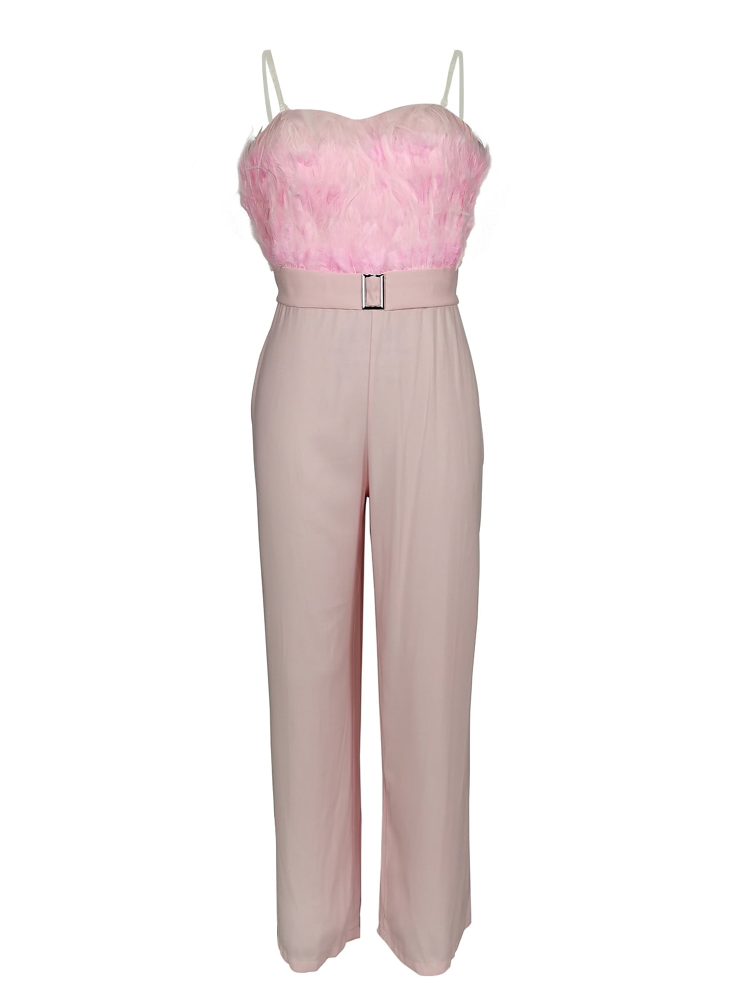 Feather Bandeau Belt Jumpsuit - Pink