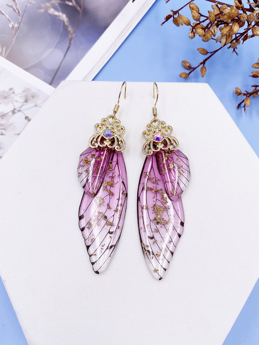 Butterfly Wing Pink Rhinestone Cicada Wing Crystal Earrings