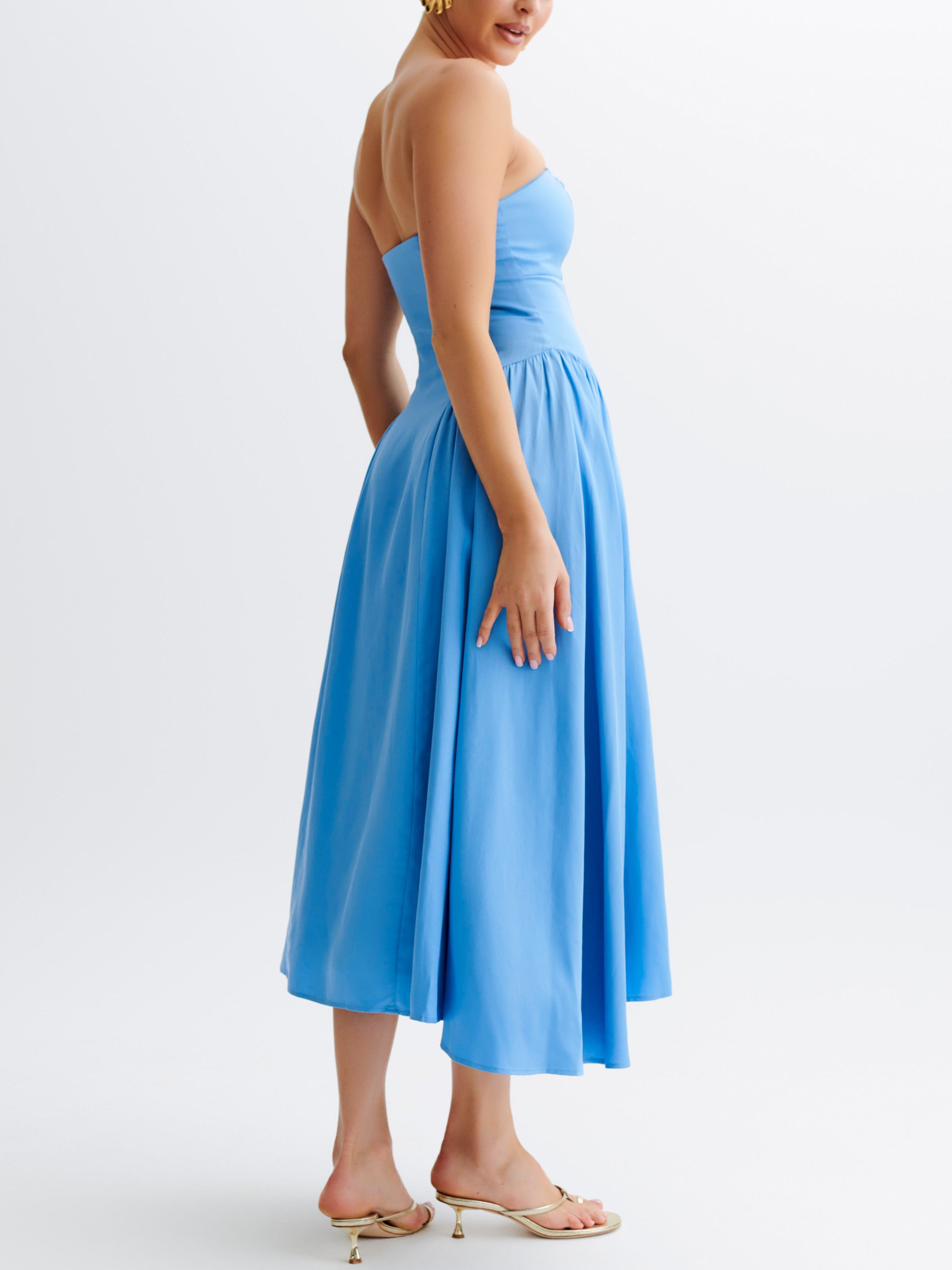 Tube Top Pleated Midi Dress