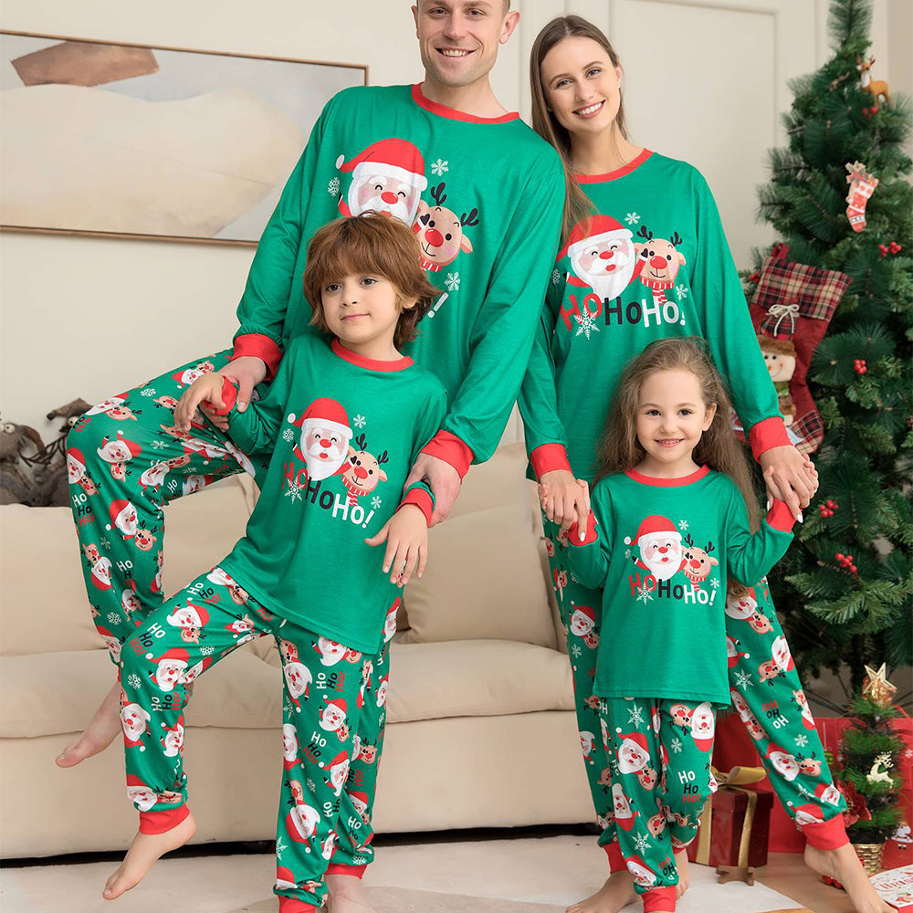 Christmas Family Matching Pajamas Set Green Santa Claus Pajamas