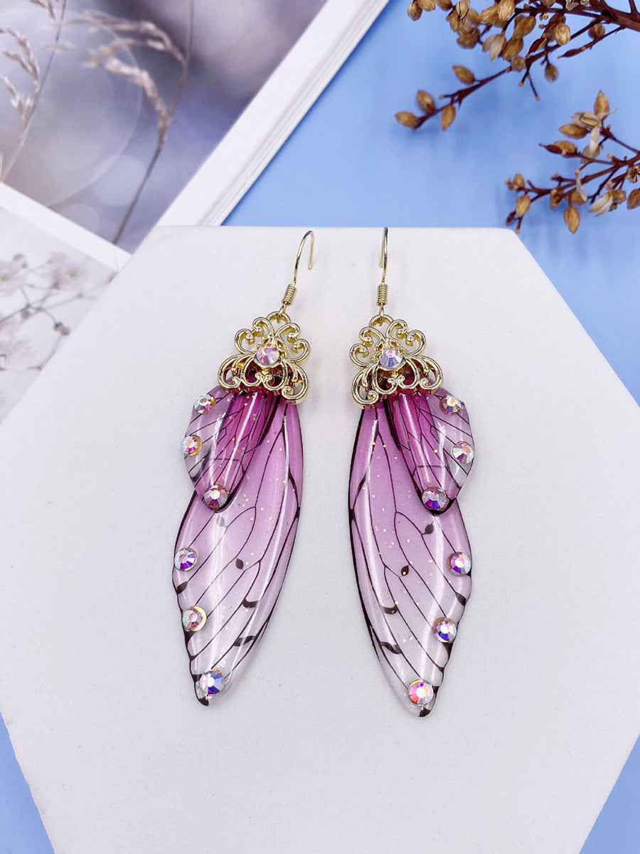 Butterfly Wing Pink Rhinestone Cicada Wing Crystal Earrings