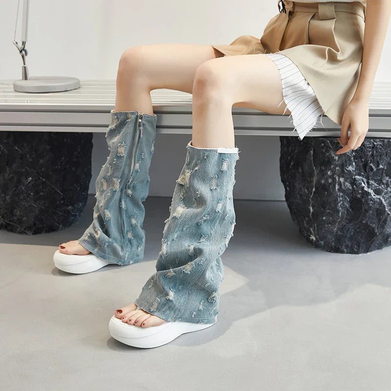 Trendy Trek Denim Platform Sandals