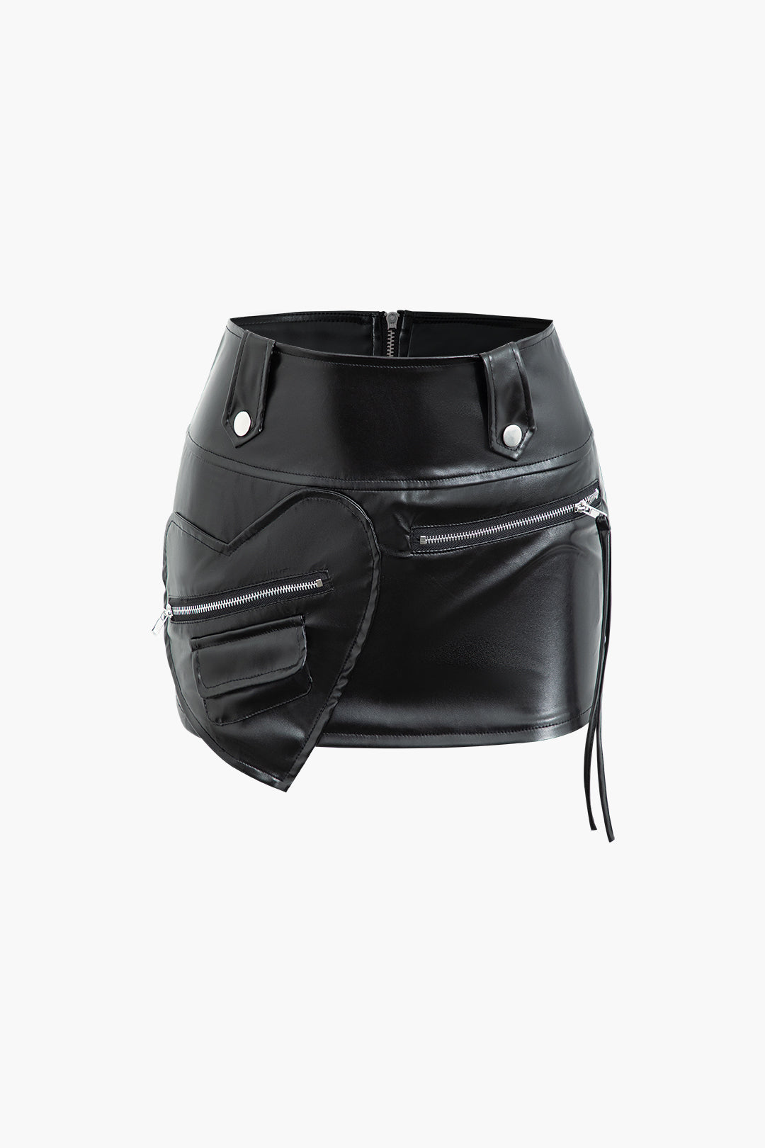 Zipper Pocket Faux Leather Mini Skirt