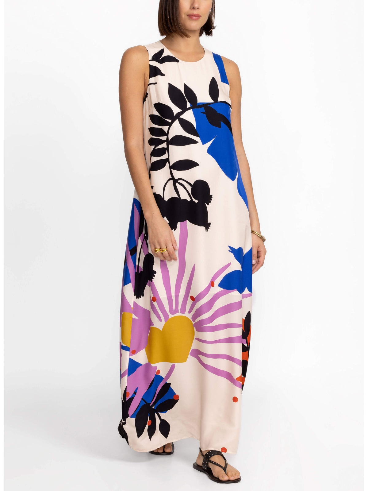 Satin Art Floral Print Maxi Dress