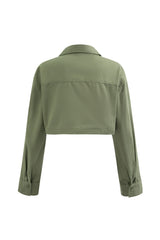 Zip Up Flap Pocket Long Sleeve Crop Jacket