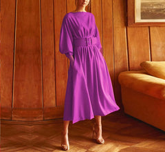 The Genevieve Long Sleeve Pleated Dress - Purple