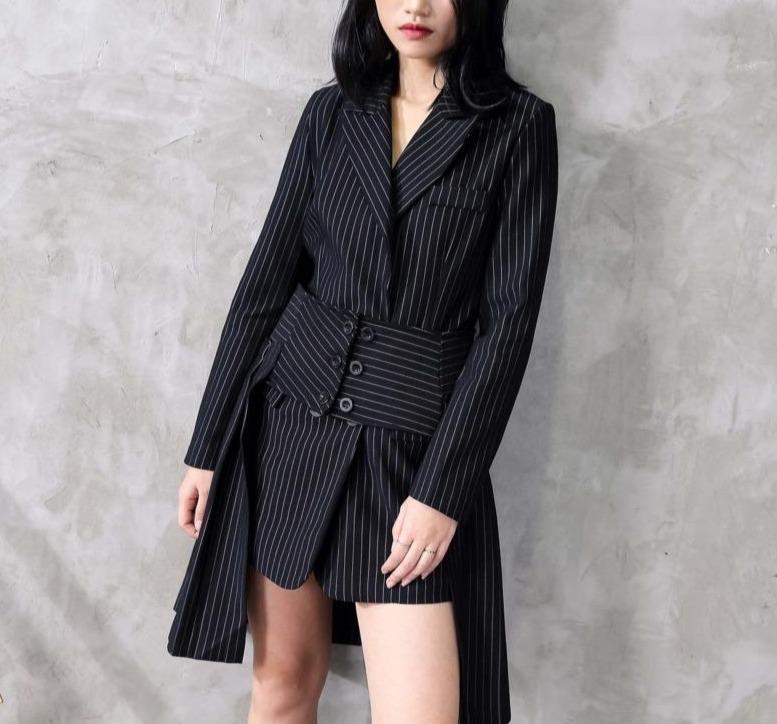 The Georgine Pinstripe Long Tail Blazer