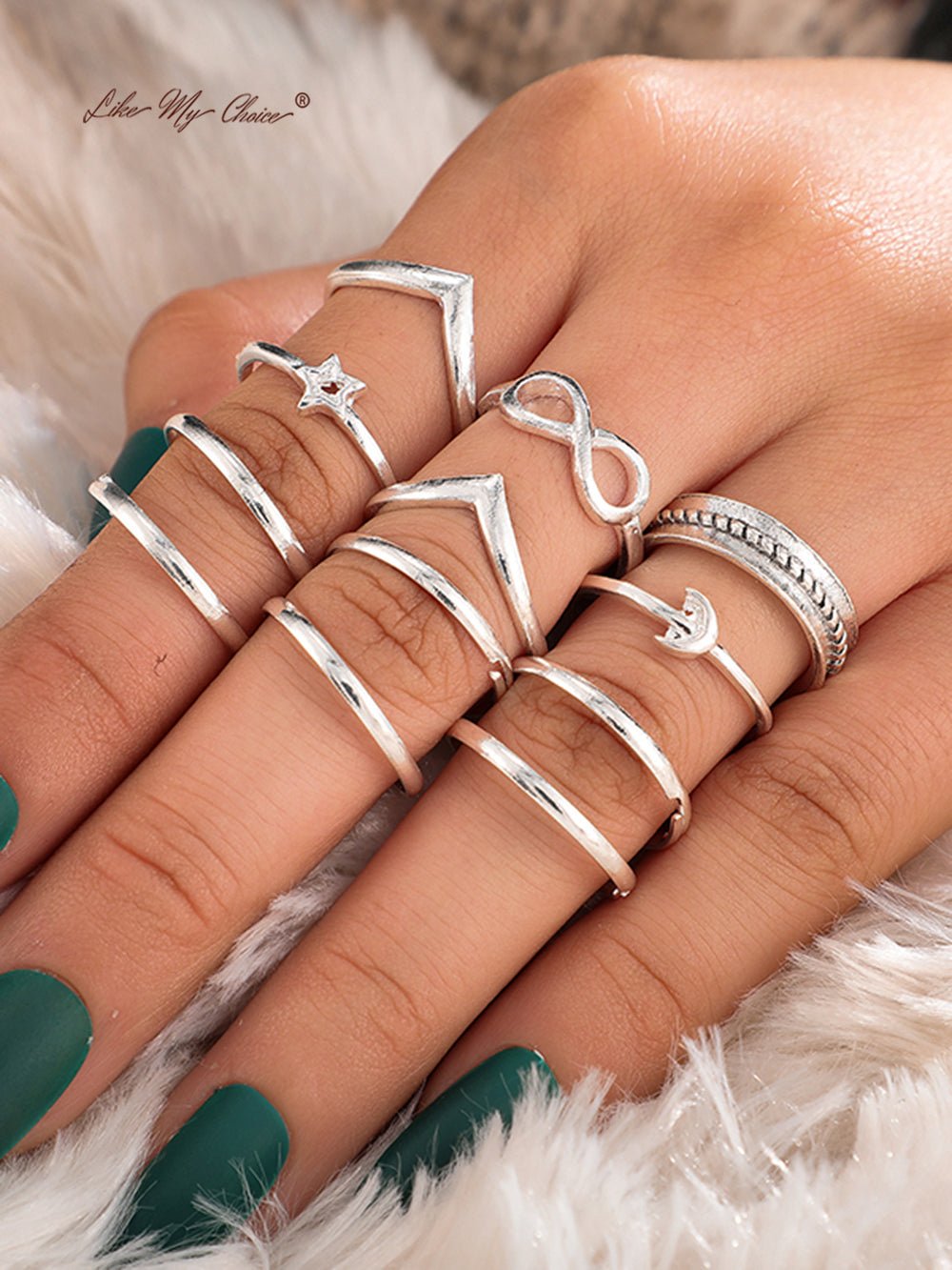 Geometric Star & Moon Boho Ring Set 12pcs