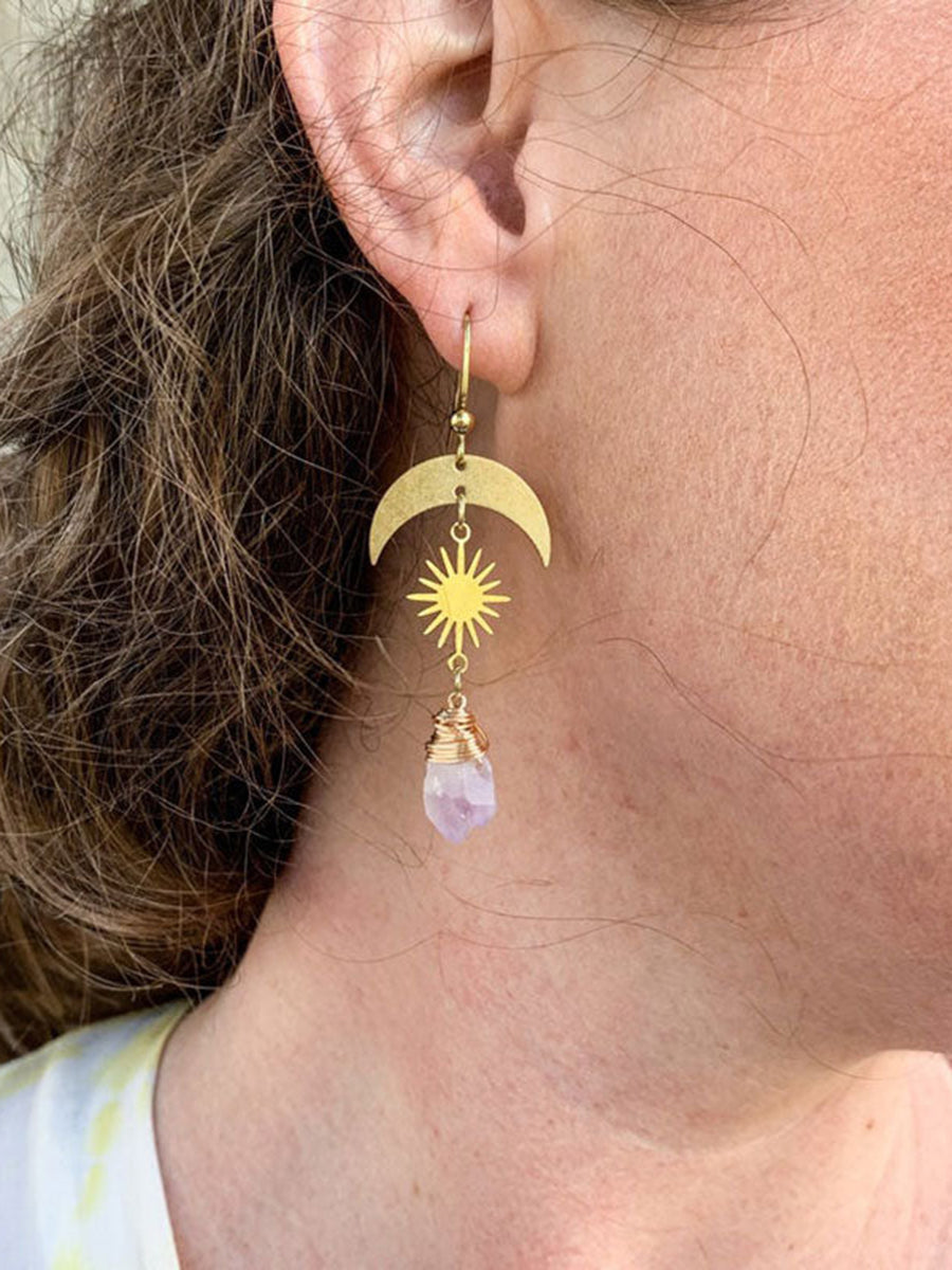 Bohemian Crescent Moon & Sun Crystal Earrings