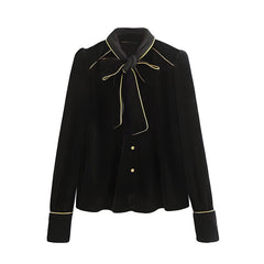 The Louise Velvet Bow Tie Blouse