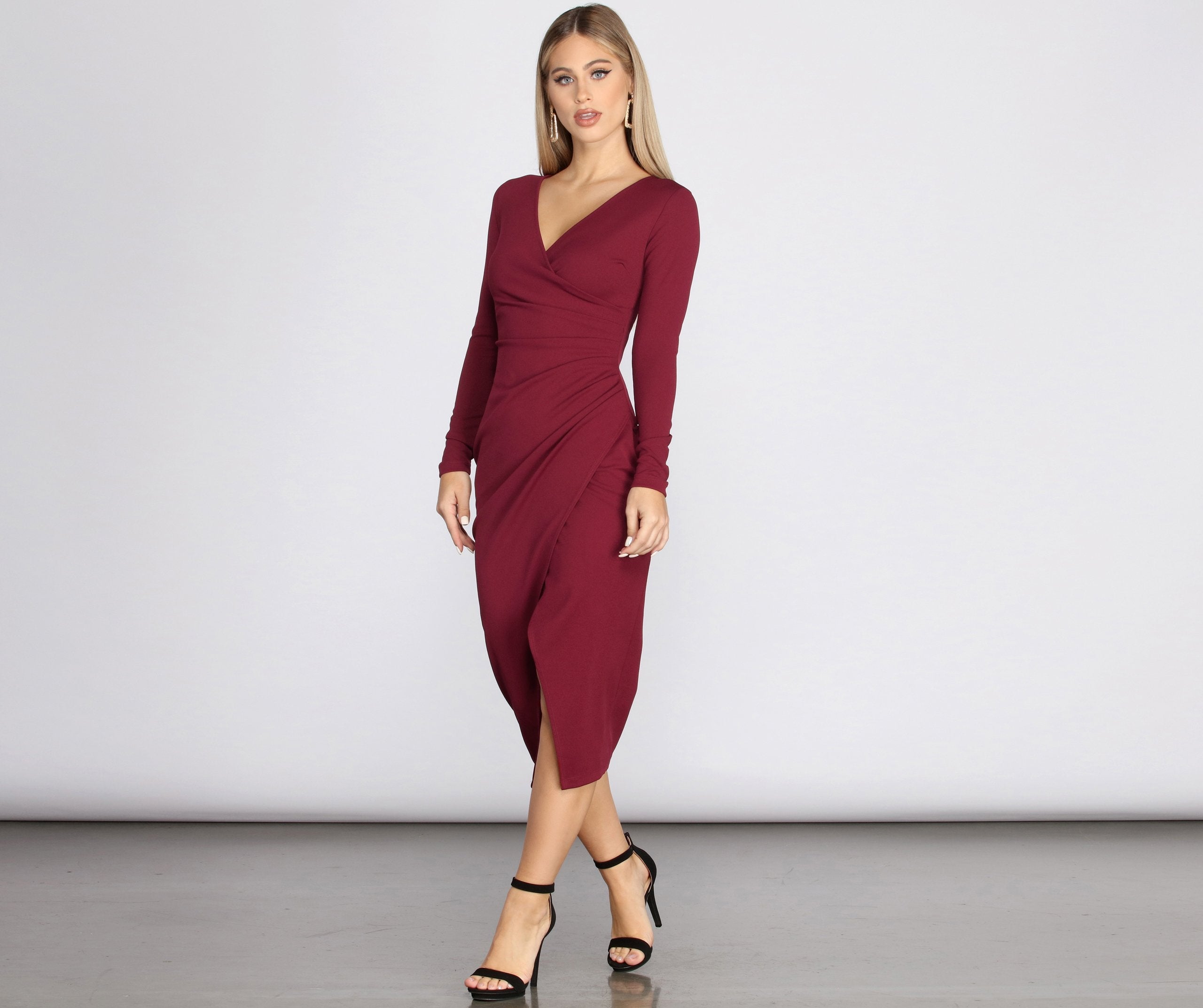 Keily Formal Ruched Crepe Midi Dress - Lady Occasions