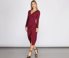 Keily Formal Ruched Crepe Midi Dress - Lady Occasions