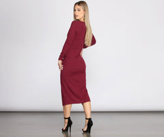 Keily Formal Ruched Crepe Midi Dress - Lady Occasions