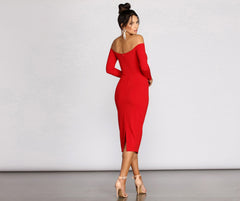 Rose Off The Shoulder Midi Dress - Lady Occasions