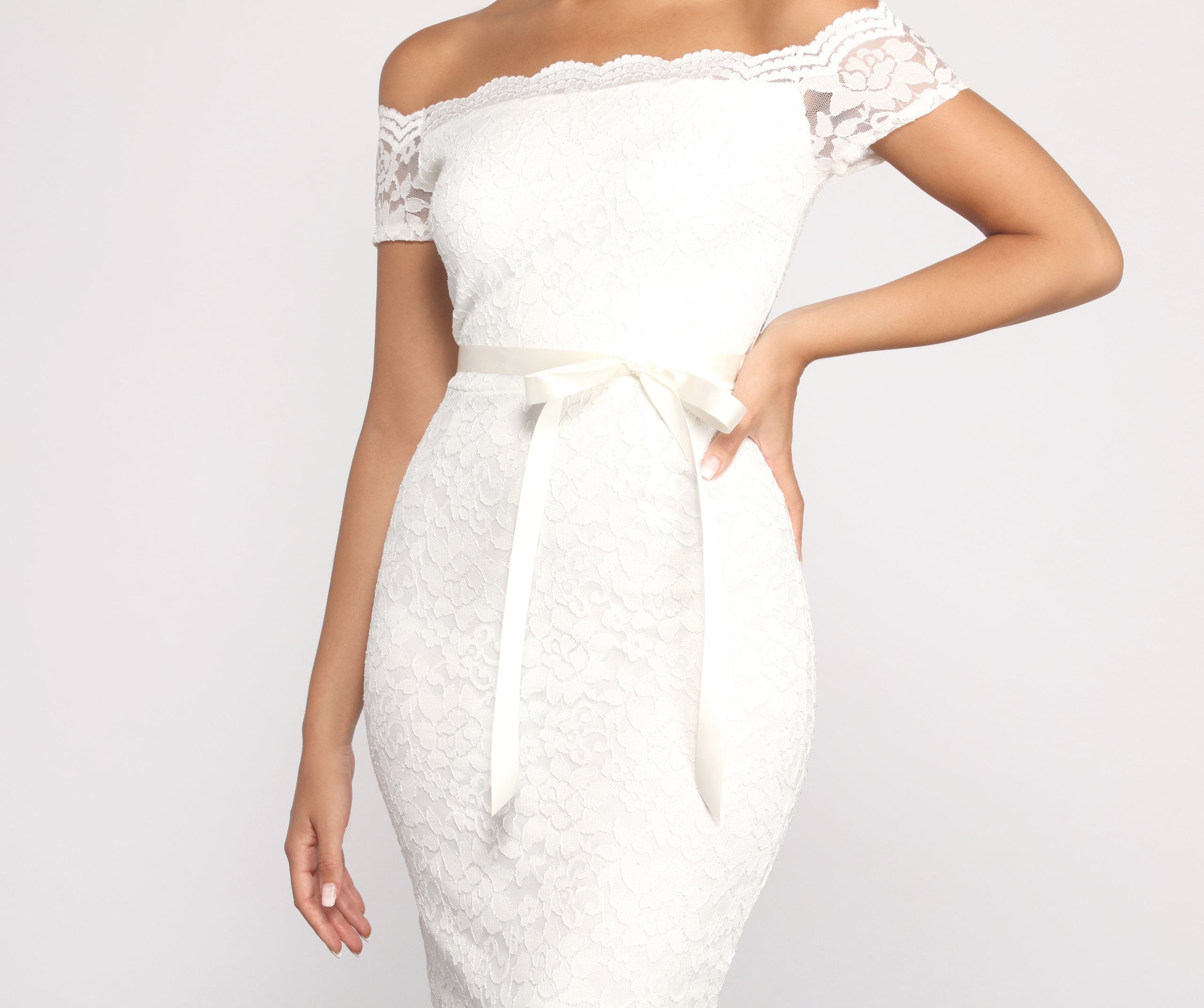 Paige Formal Off The Shoulder Scalloped Lace Dress - Lady Occasions