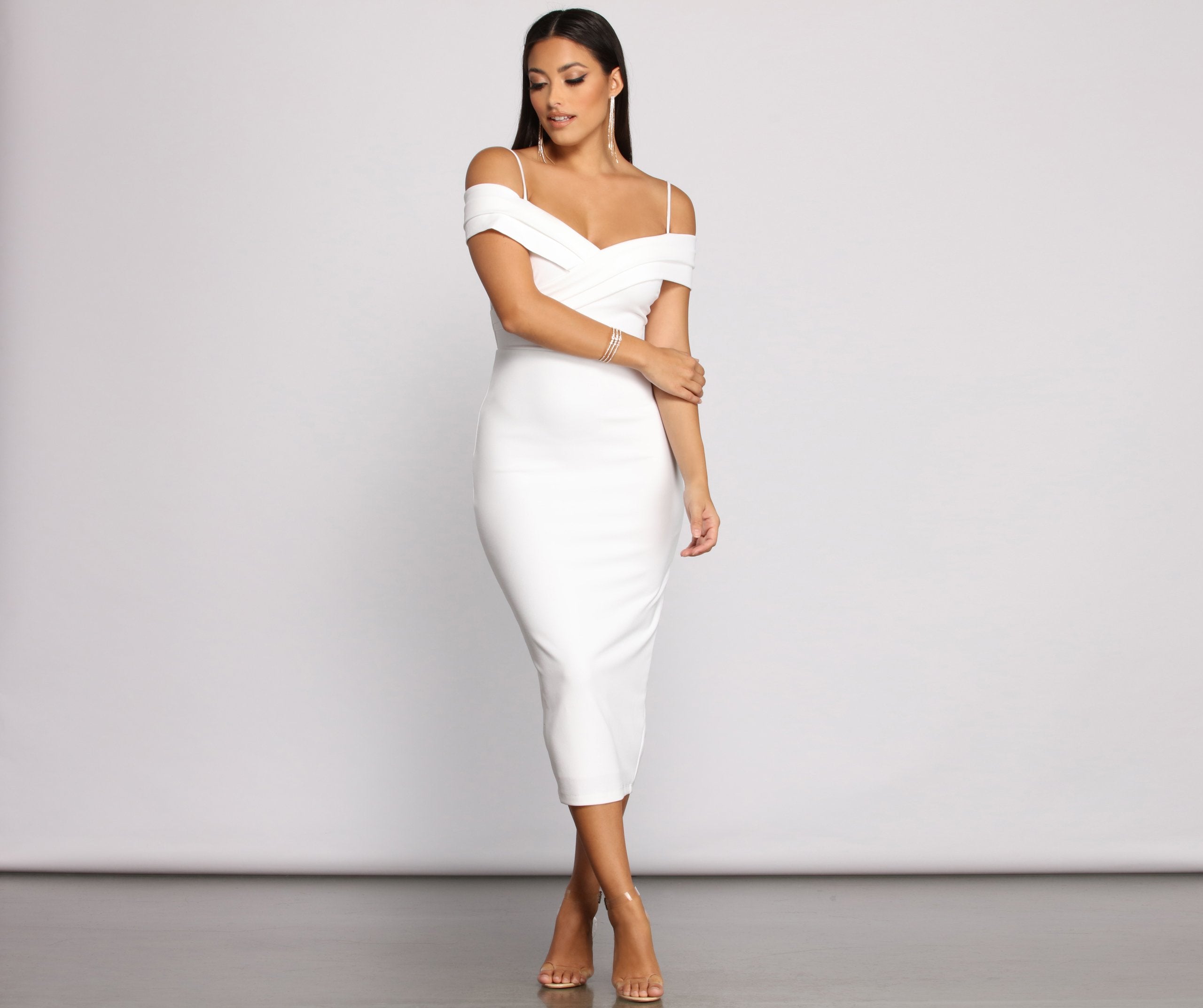Valeria Formal Off The Shoulder Crepe Midi Dress - Lady Occasions