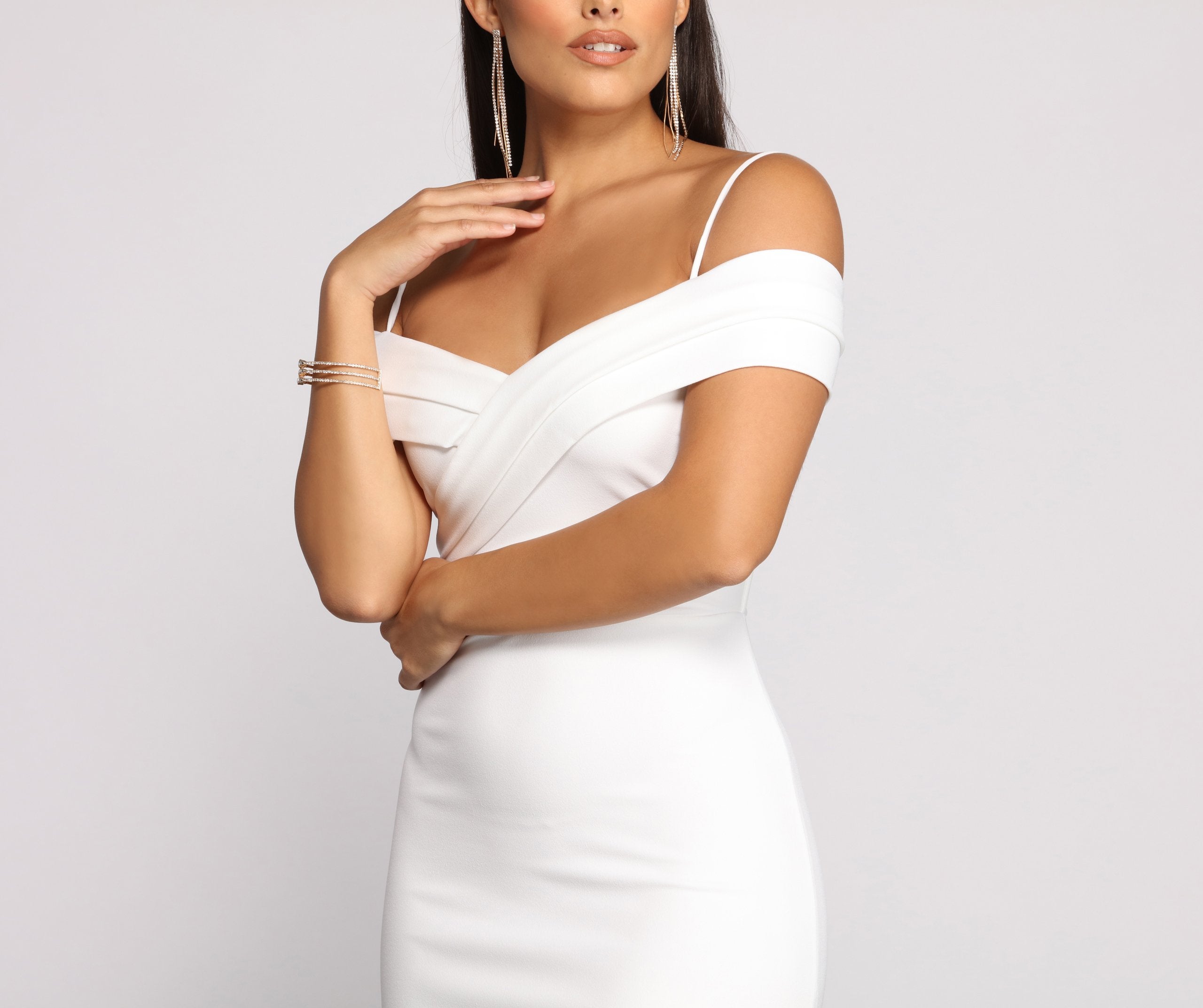 Valeria Formal Off The Shoulder Crepe Midi Dress - Lady Occasions