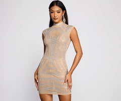 Vicky Heat Stone Mesh Mini Dress - Lady Occasions