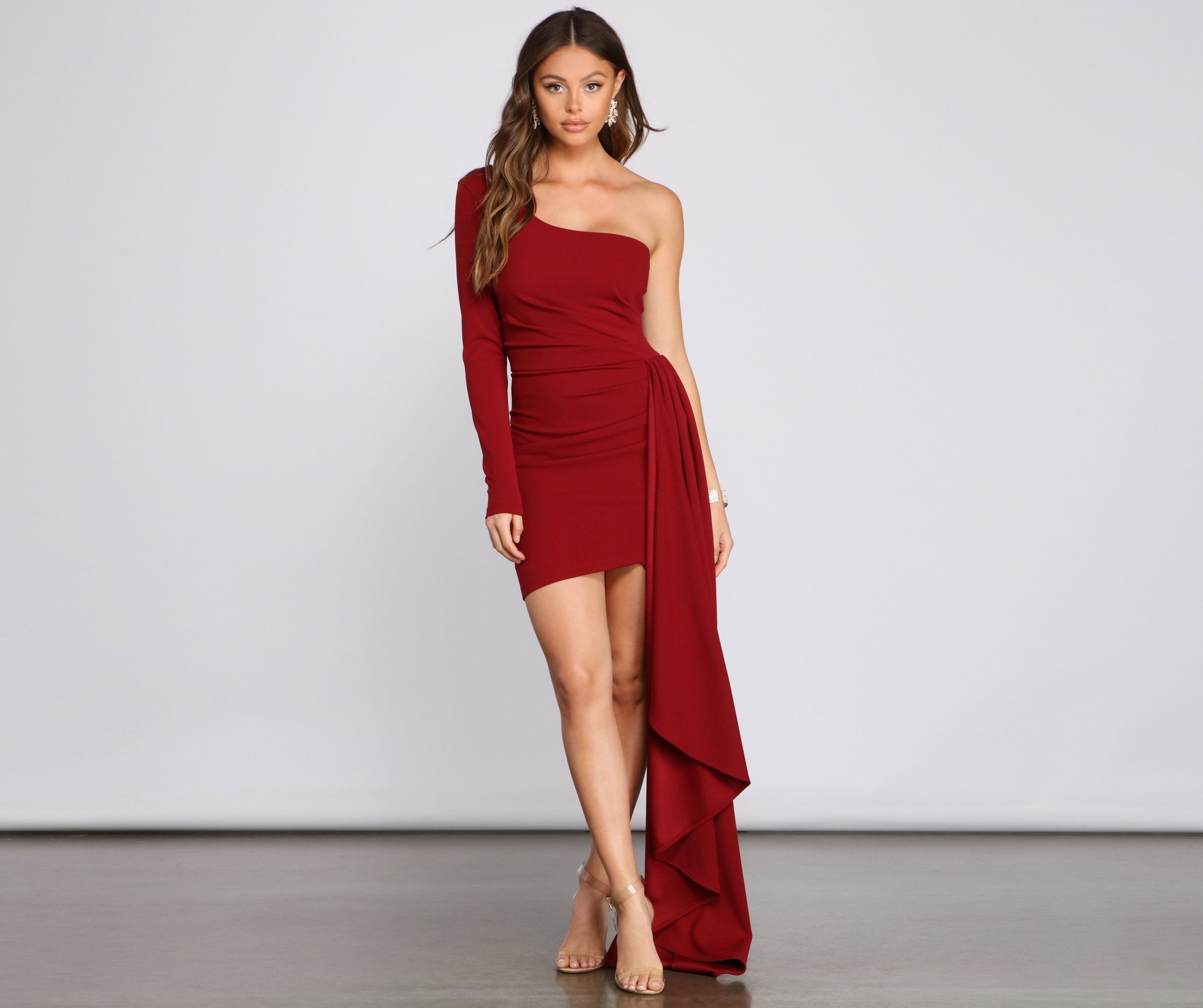 Emily One Shoulder Pleated Asymmetric Mini Dress - Lady Occasions