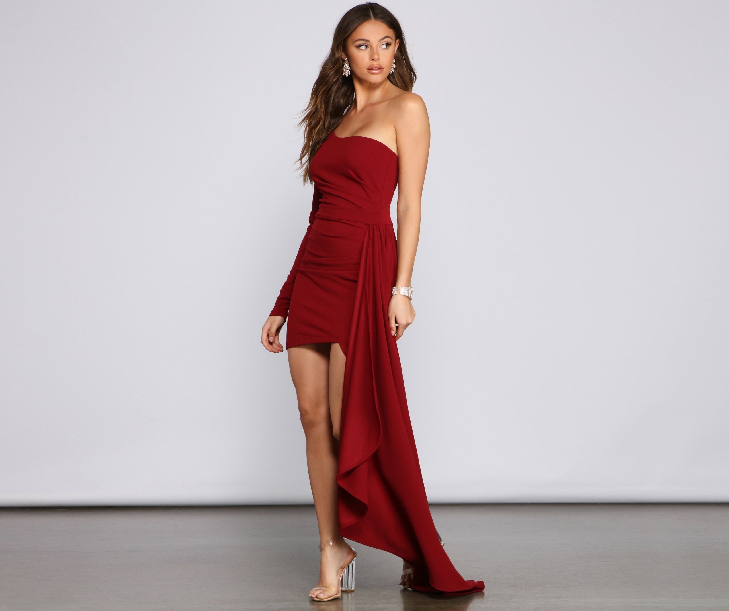 Emily One Shoulder Pleated Asymmetric Mini Dress - Lady Occasions