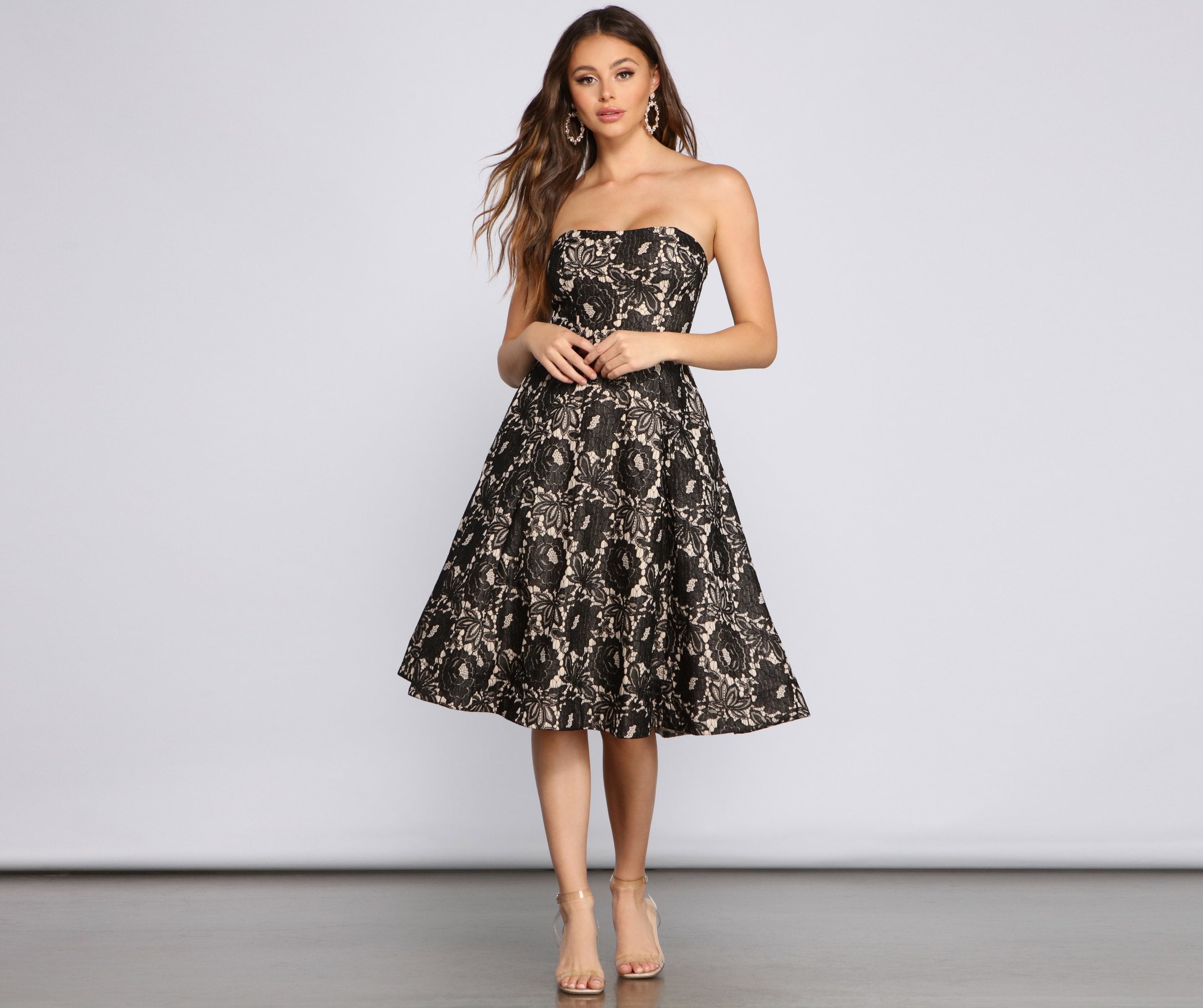 Corrine Strapless Lace Detail Formal Dress - Lady Occasions