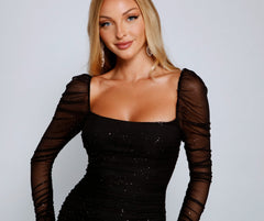 Diedre Formal Glitter Ruched Bodycon - Lady Occasions