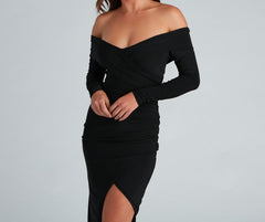 Kristy Off-The-Shoulder Formal Midi Dress - Lady Occasions