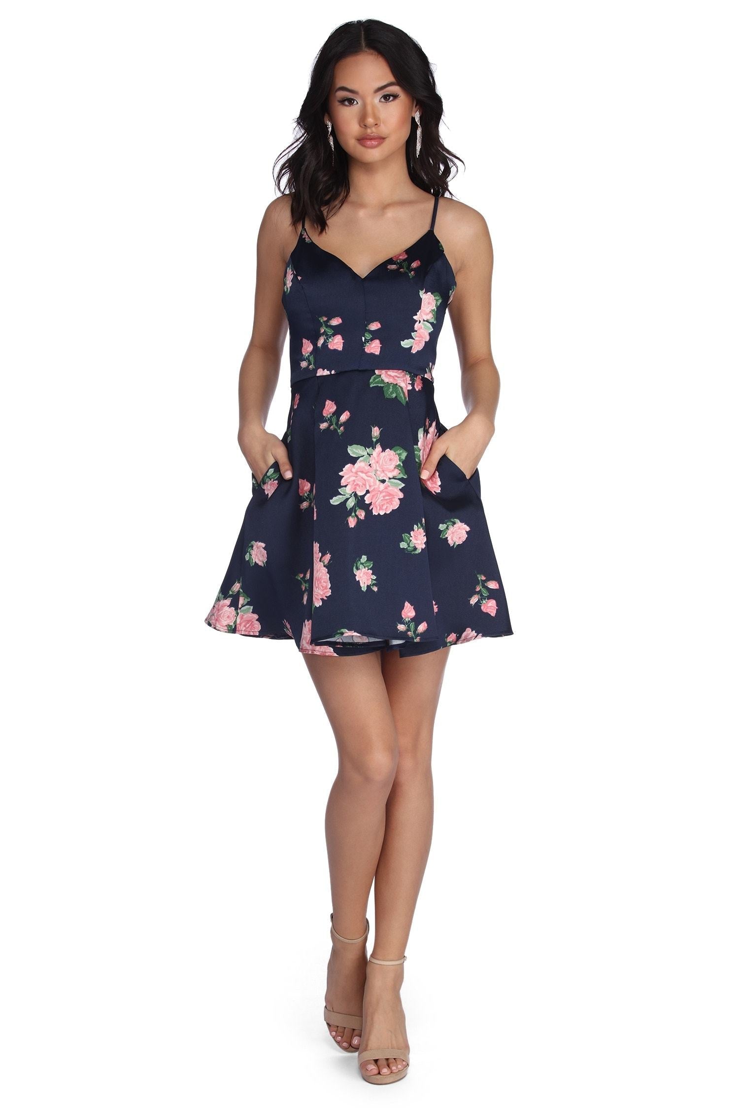 Pia Satin Floral Party Dress - Lady Occasions