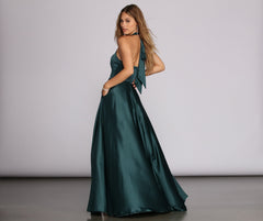 India Satin Tie Neck Gown - Lady Occasions