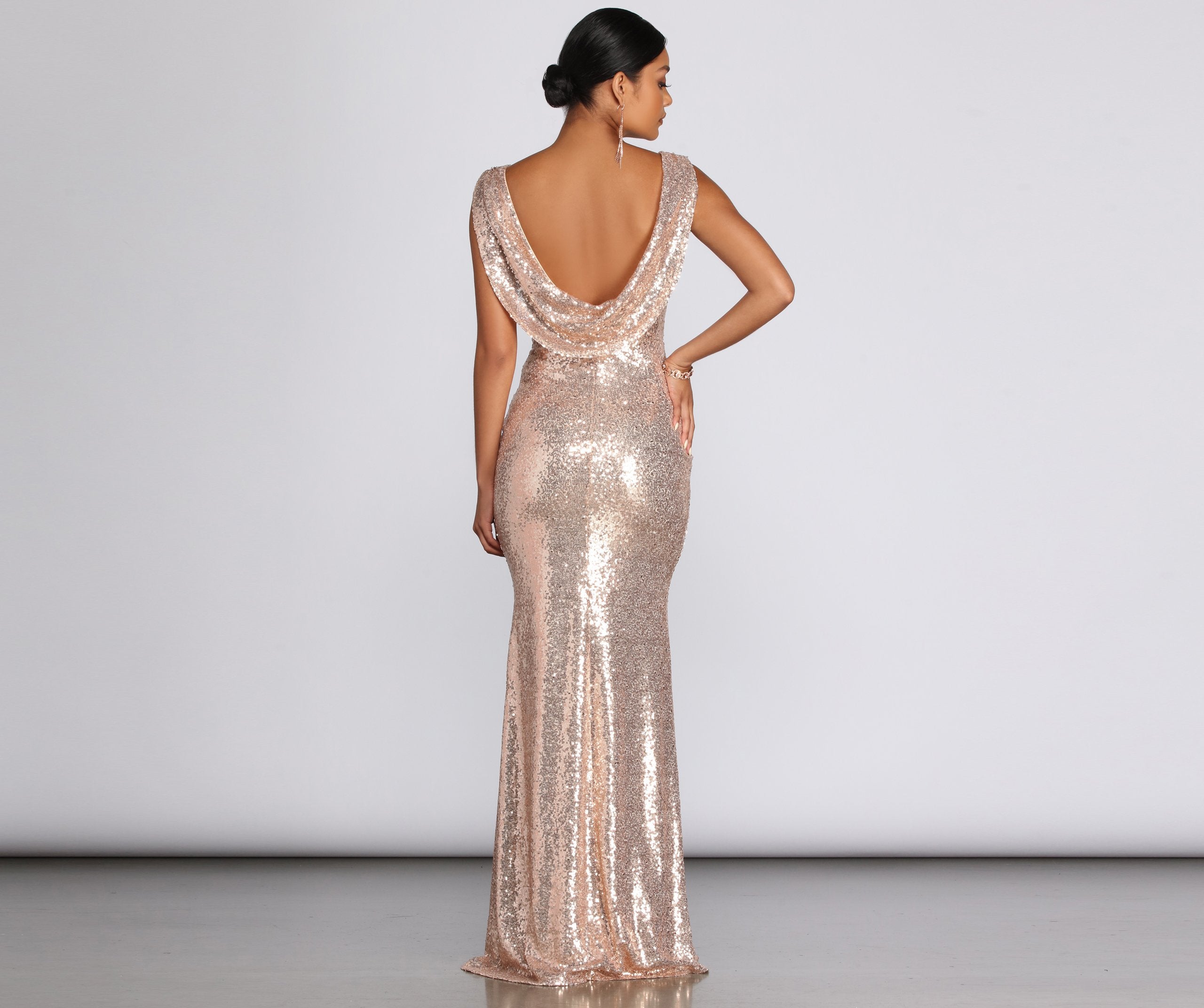 Paloma Cowl Back Sequin Gown - Lady Occasions