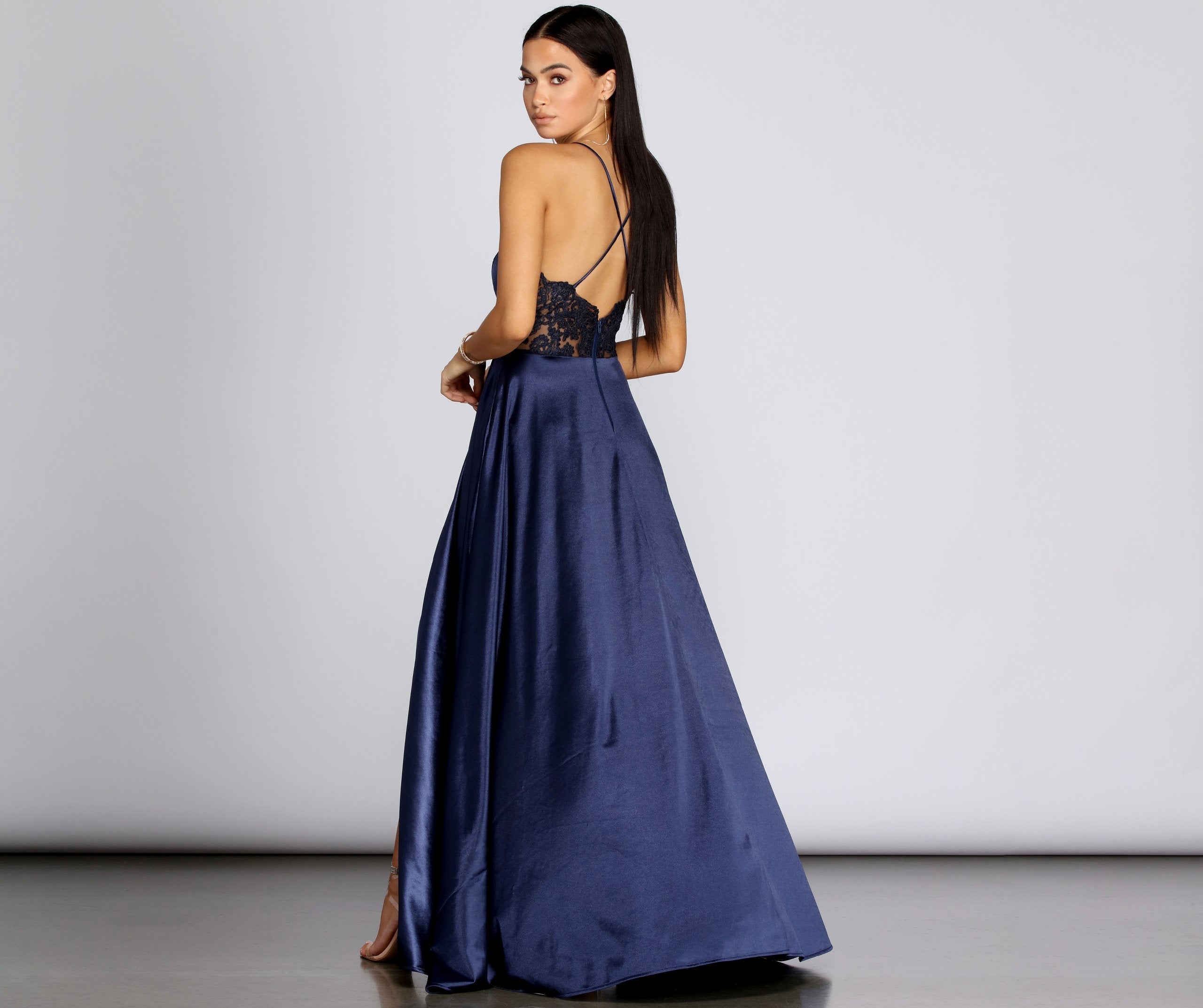 Blake Lace Back Satin Dress - Lady Occasions