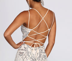 Ginger Sequin Mesh Strappy Gown - Lady Occasions