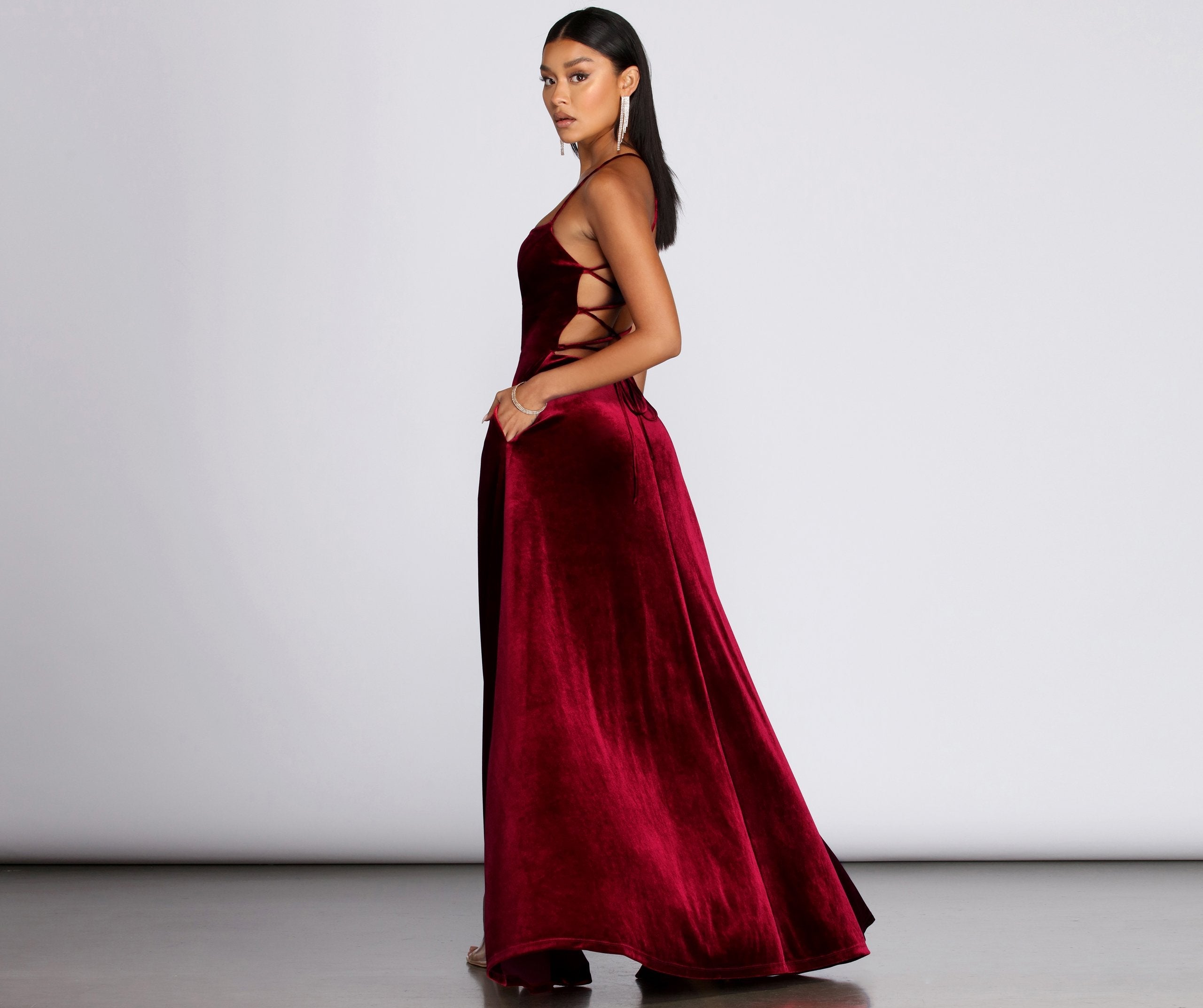 Dakota Velvet Lace Up Evening Gown - Lady Occasions