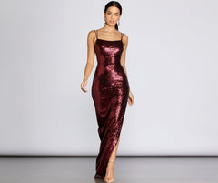 Ash High Slit Sequin Dress - Lady Occasions