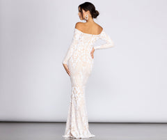 Sierra Sequin Off The Shoulder Formal Dress