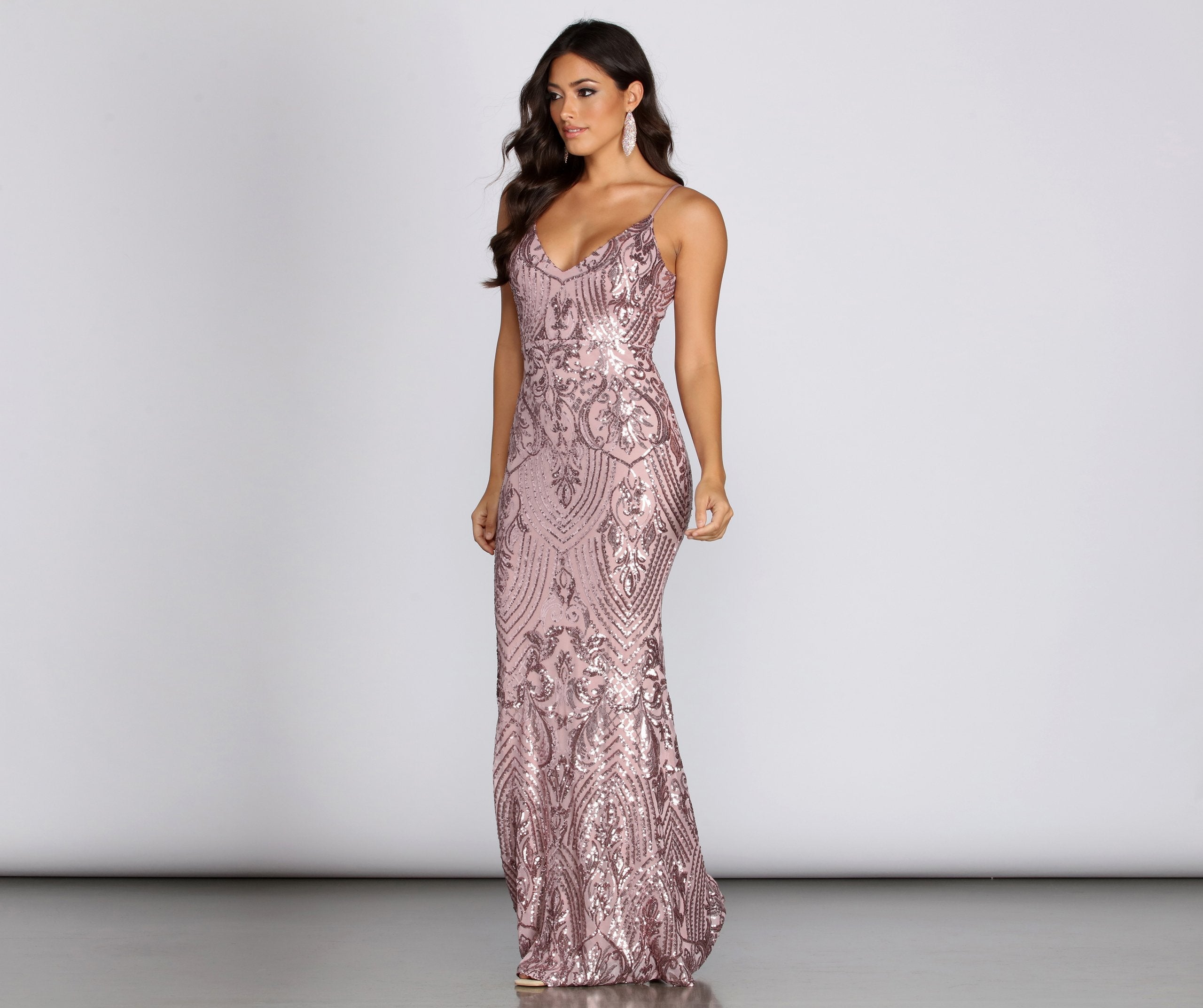 Maeve Sequined V Mesh Gown - Lady Occasions