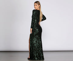 Kendall Formal High Slit Sequin Dress - Lady Occasions